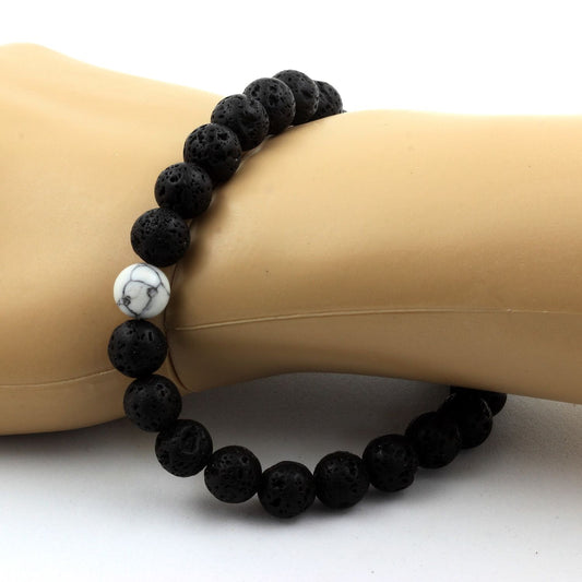 Lava + Howlite Bracelet 8 mm Beads.