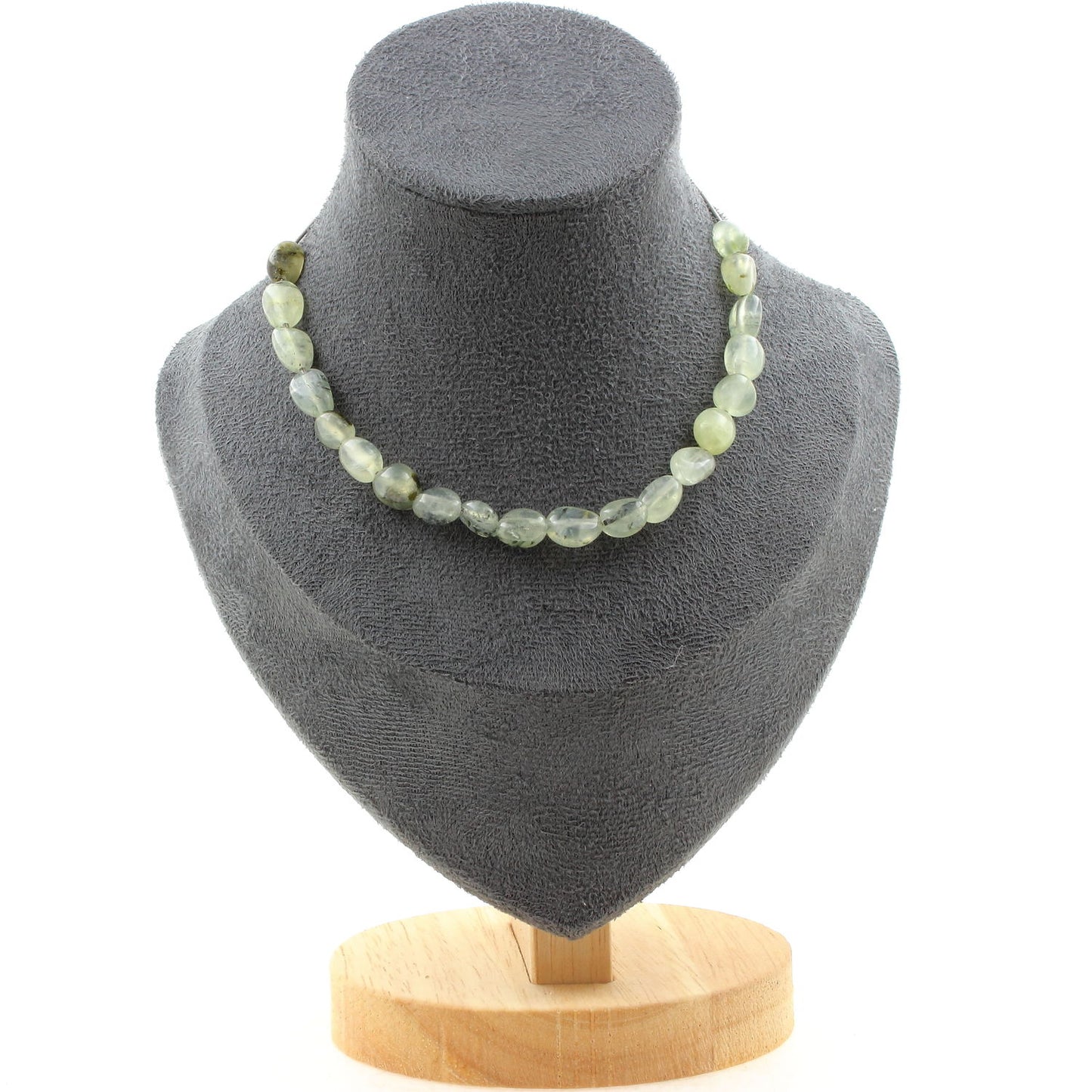 Prehnite from Canada 20 beads necklace, stainless steel chain